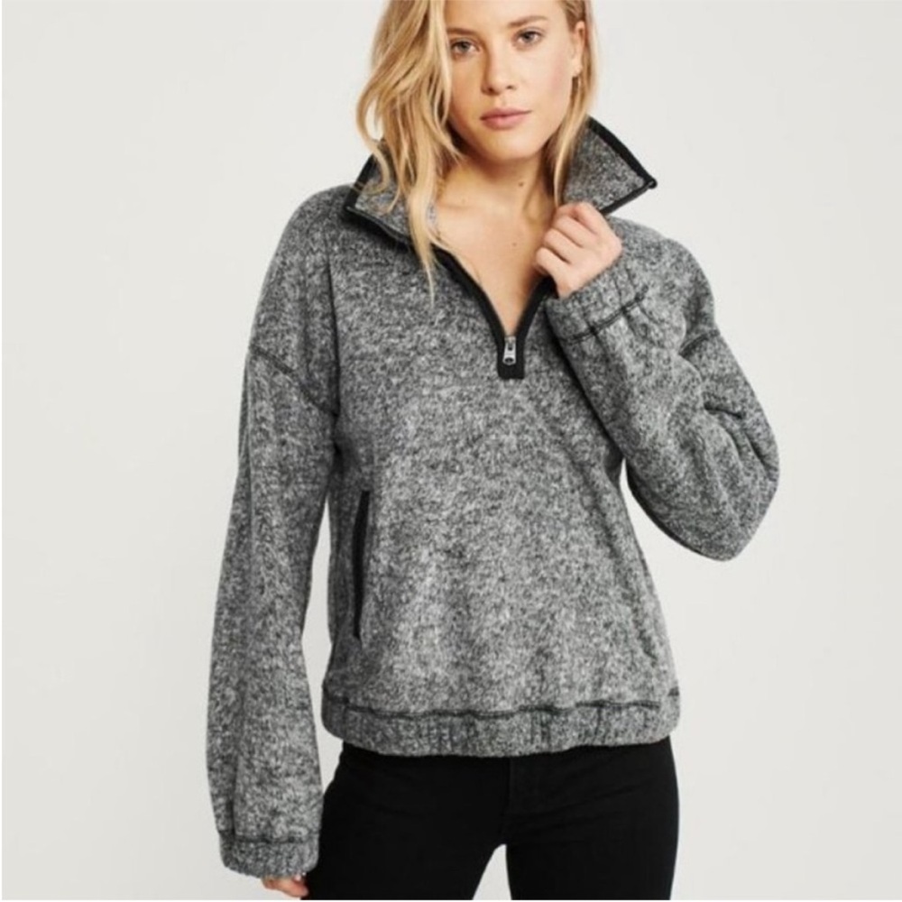 Abercrombie Women’s Oversized Cozy Fleece Half-Zip, EUC, Heather Gray, XL